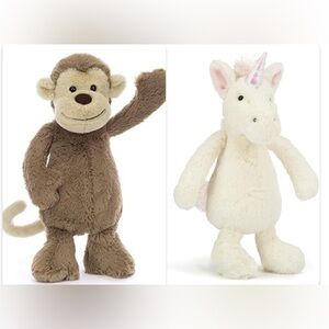 Jellycat Bashful Unicorn &  Bashful Monkey  7”